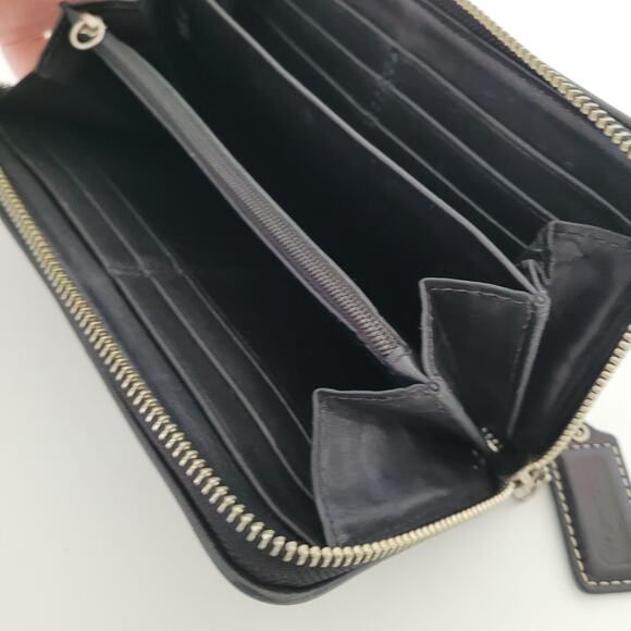 Coach Black Gray Legacy Wallet Zip Around Canvas Leather Classic Signature Retro - Picture 6 of 10